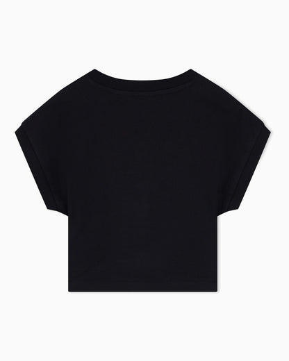 Cropped crew neck t-shirt in organic cotton jersey