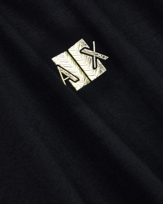 Crew neck T-shirt in viscose jersey with a metallic logo