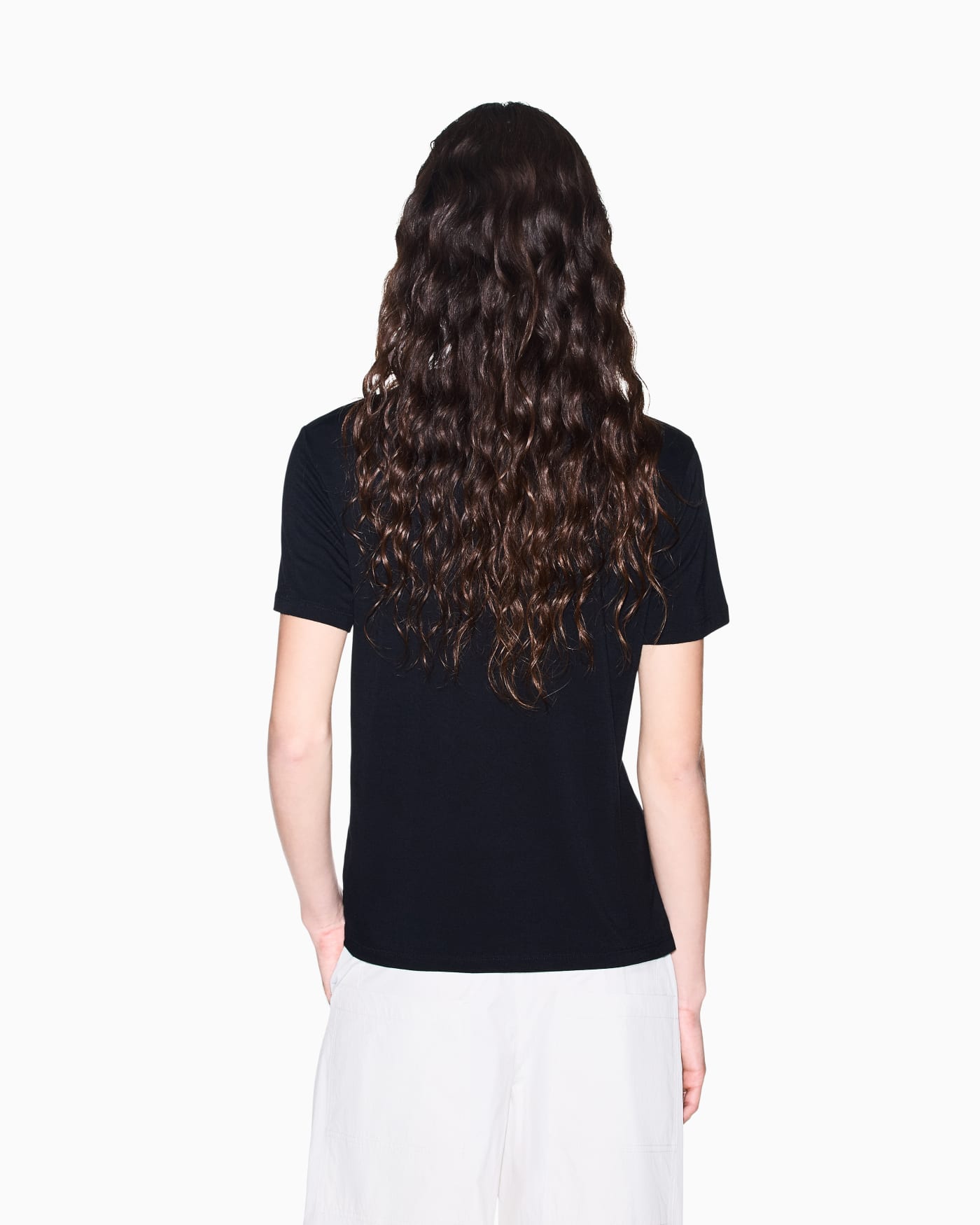 Crew neck T-shirt in viscose jersey with a metallic logo