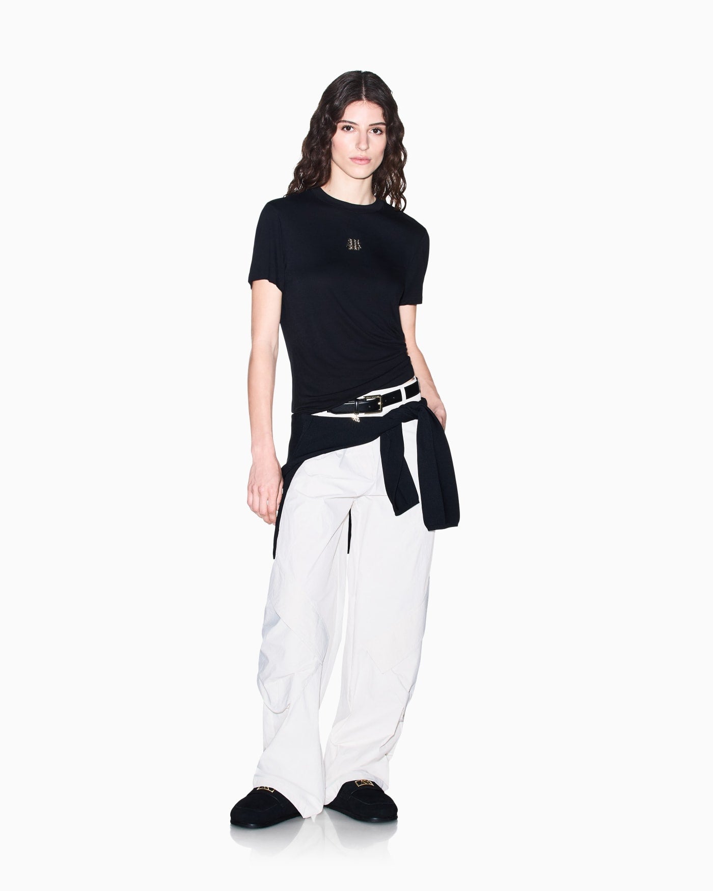Crew neck T-shirt in viscose jersey with a metallic logo