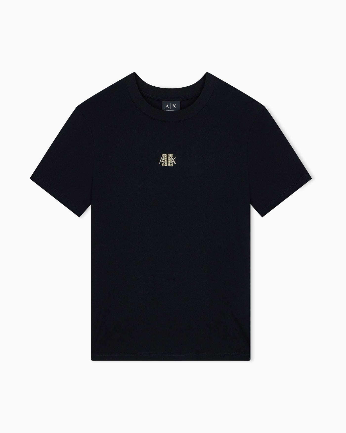 Crew neck T-shirt in viscose jersey with a metallic logo