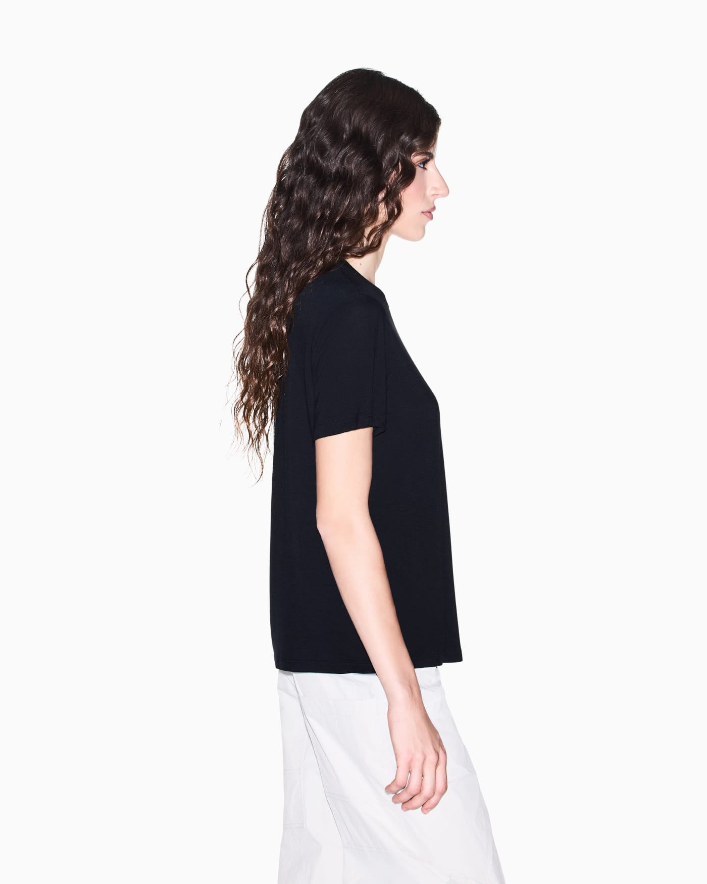 Crew neck T-shirt in viscose jersey with a metallic logo