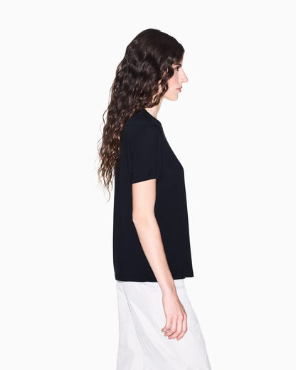 Crew neck T-shirt in viscose jersey with a metallic logo