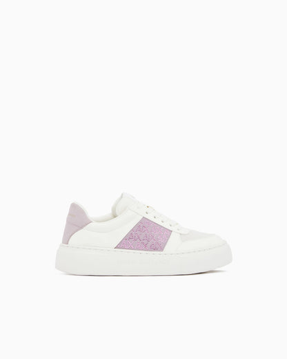 Lace-up low-top sneakers in textured mesh with a thick sole