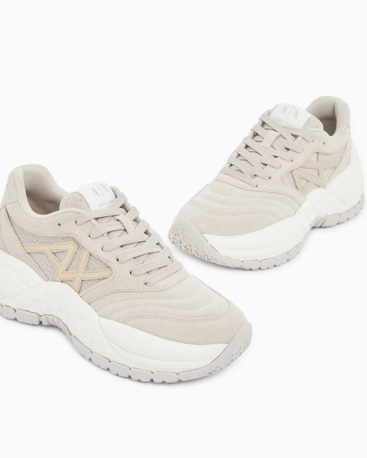 Sneakers low cut in suede and mesh with metallic inserts