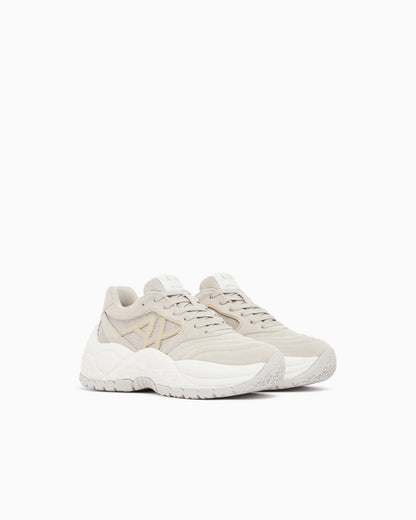 Sneakers low cut in suede and mesh with metallic inserts