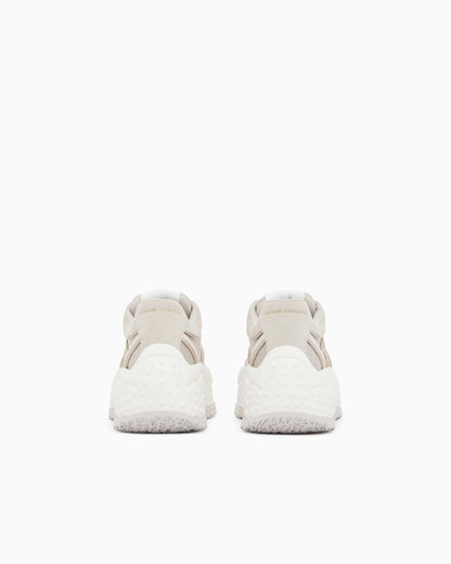 Sneakers low cut in suede and mesh with metallic inserts