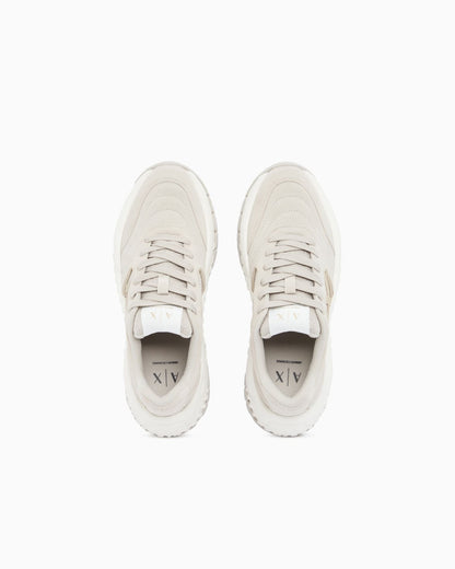 Sneakers low cut in suede and mesh with metallic inserts