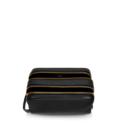 Grain Leather Double Zip Toiletry Bag