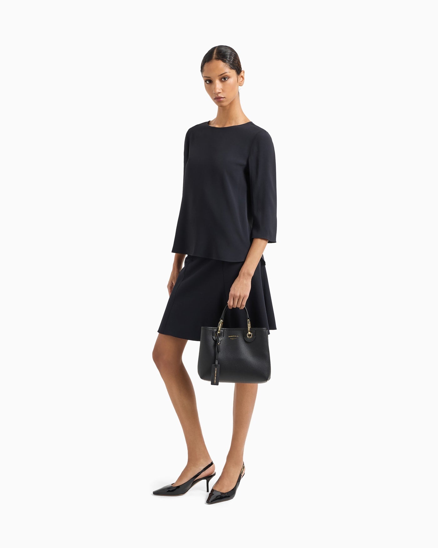 Pebbled shopper bag with pouch woman