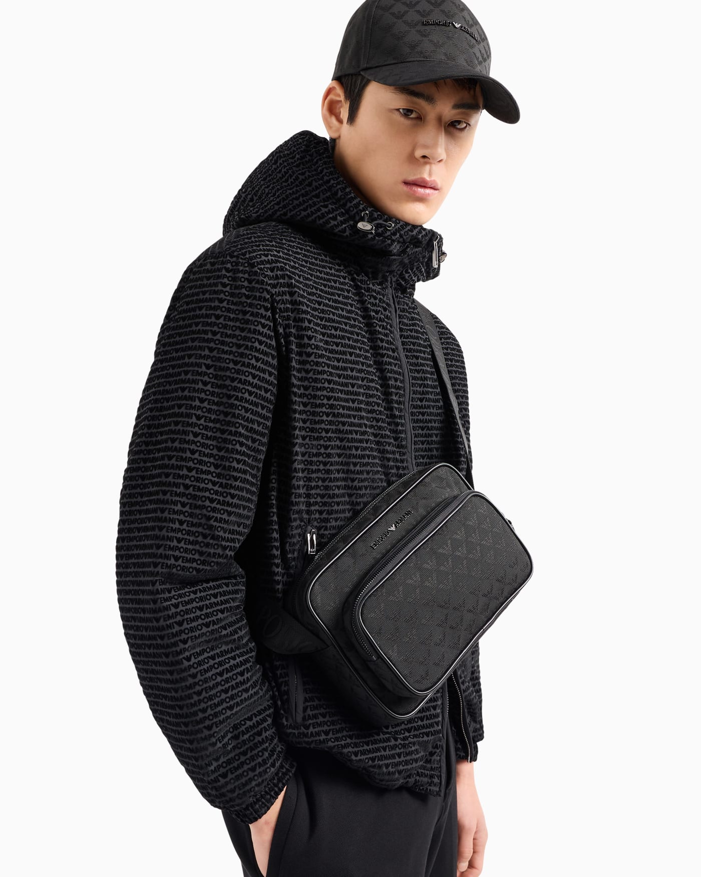 Shoulder bag jacquard eagle motif for man