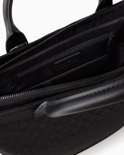 Jacquard leather handle tote for man