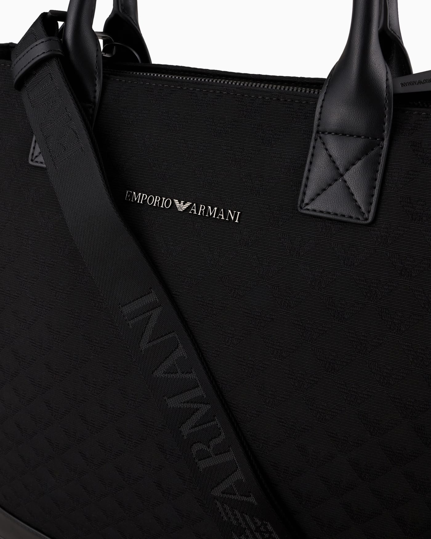 Jacquard leather handle tote for man