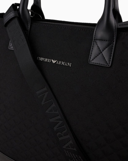 Jacquard leather handle tote for man