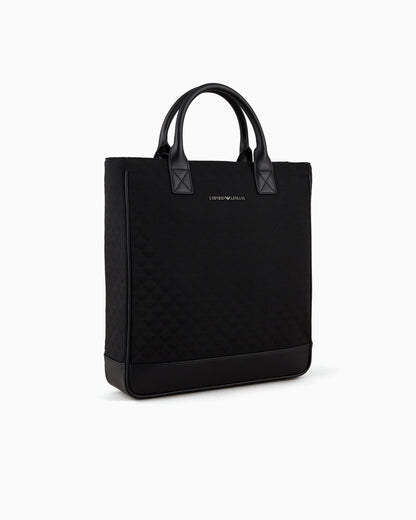 Jacquard leather handle tote for man