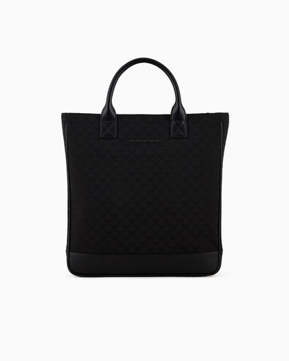 Jacquard leather handle tote for man
