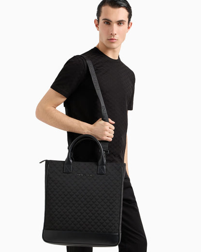 Jacquard leather handle tote for man