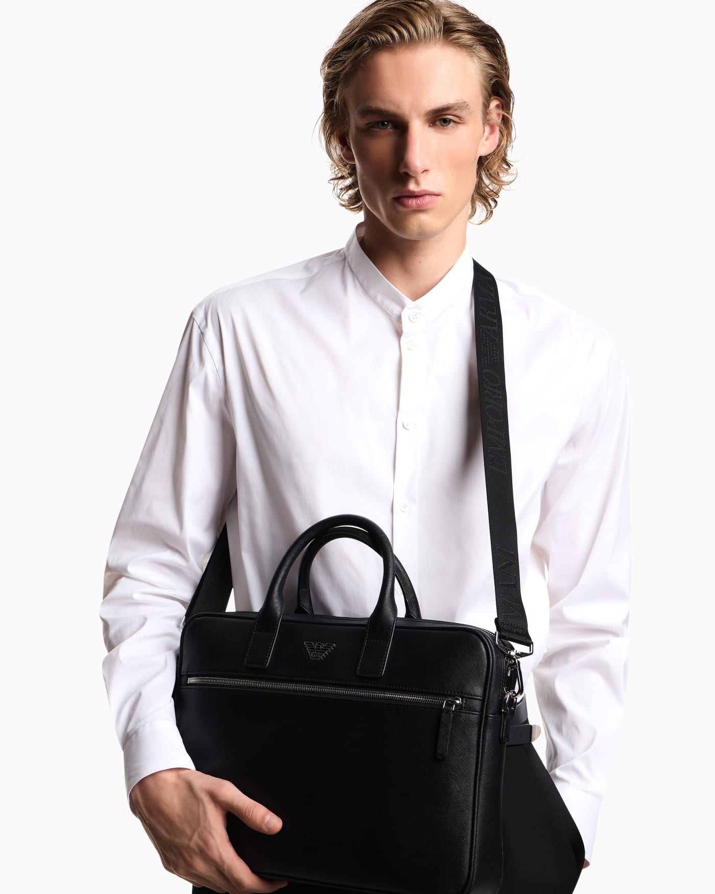 regenerated Saffiano leather business bag with eagle plate
