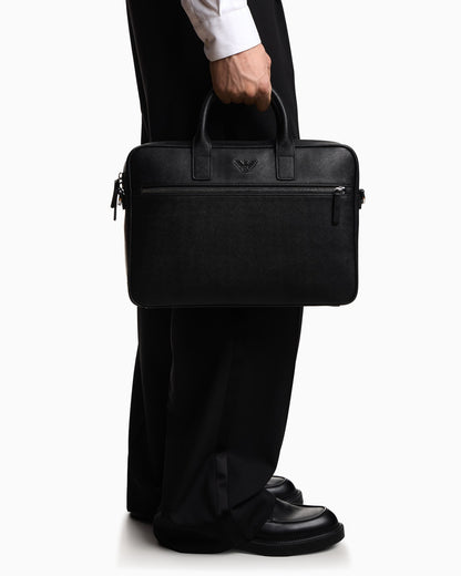 regenerated Saffiano leather business bag with eagle plate