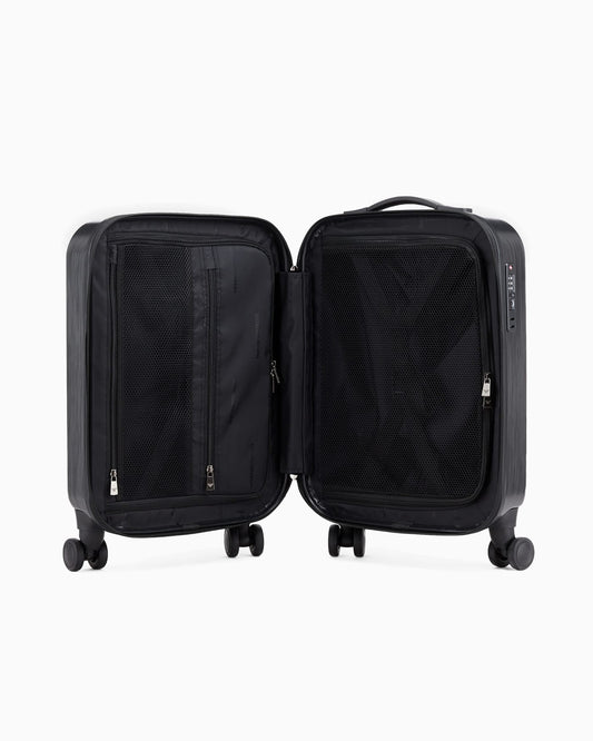 ABS carry-on bag with oversized, embossed eagle