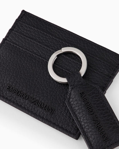 Gift box with card holder and keyring in tumbled leather