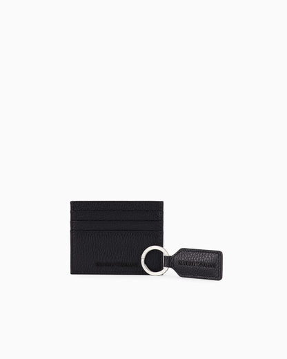 Gift box with card holder and keyring in tumbled leather