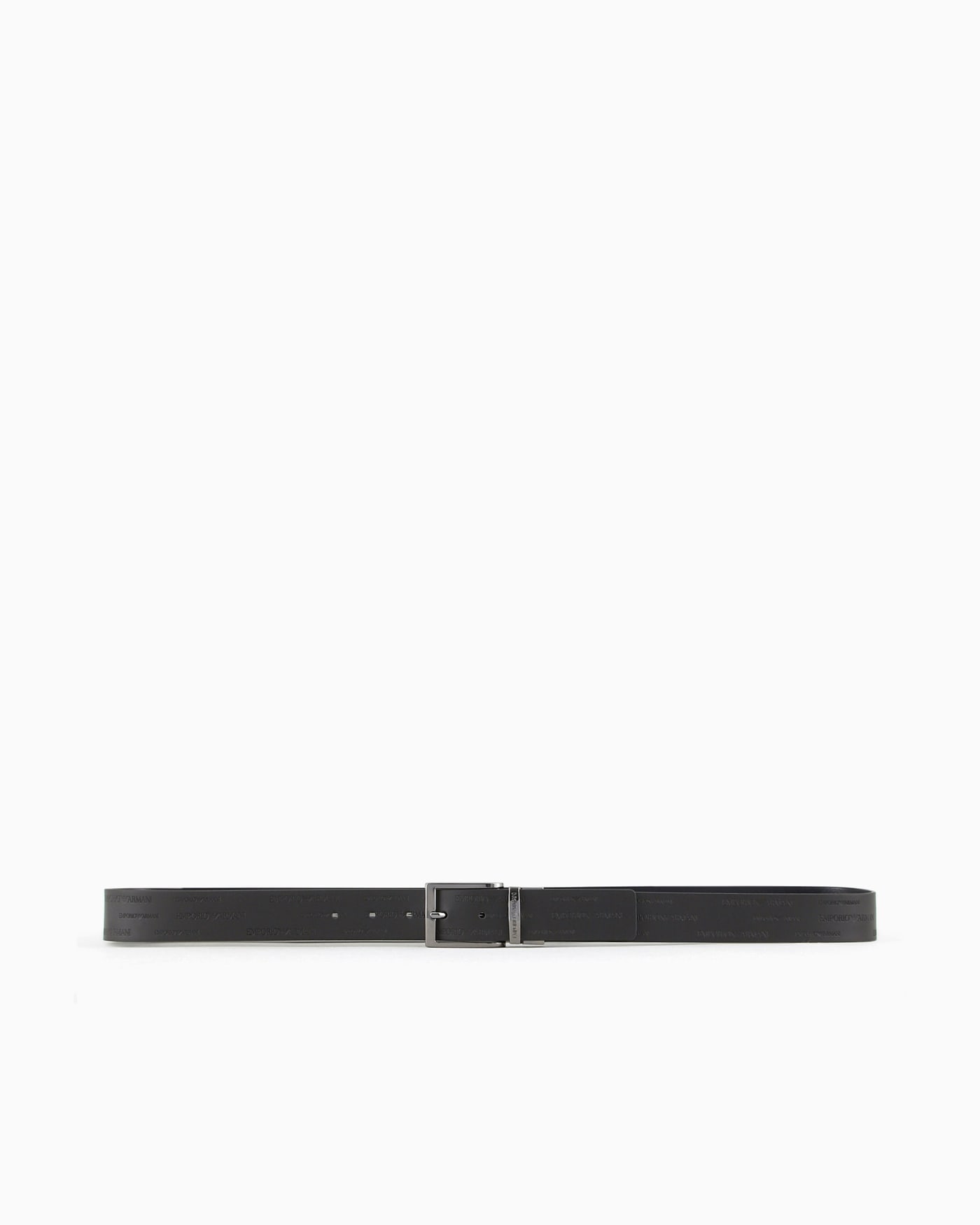 Reversible leather belt with all-over embossed lettering