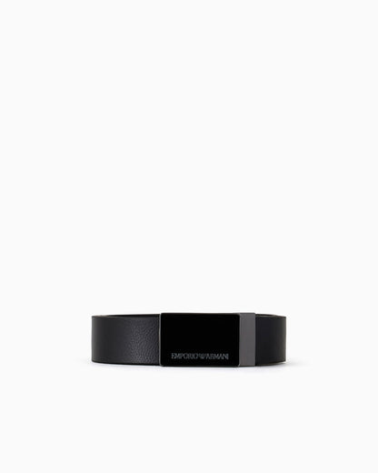 Pebbled leather belt with plate