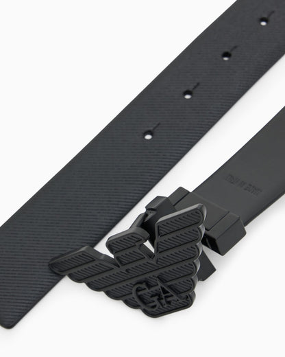 Leather belt with embossed print and eagle buckle