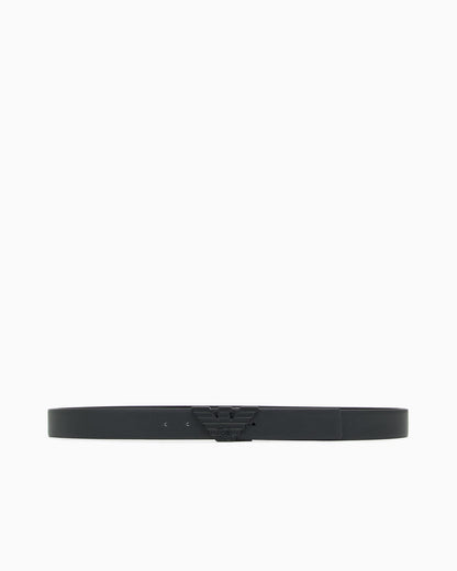 Leather belt with embossed print and eagle buckle