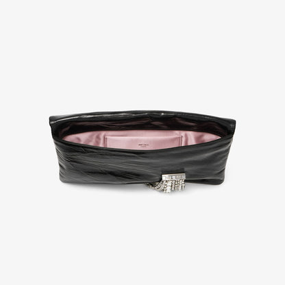Zandra Black Vintage Metallic Leather Clutch Bag