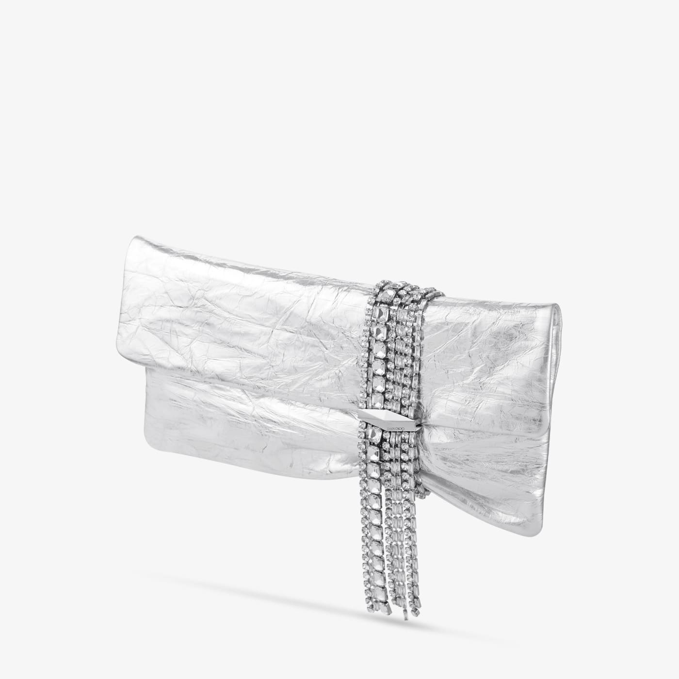 Zandra Silver Vintage Metallic Leather Clutch Bag