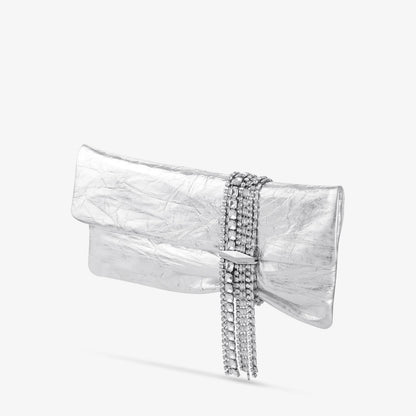 Zandra Silver Vintage Metallic Leather Clutch Bag