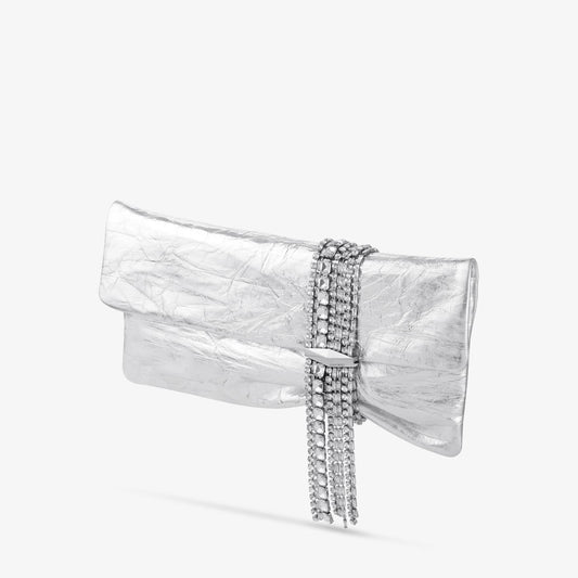 Zandra Silver Vintage Metallic Leather Clutch Bag