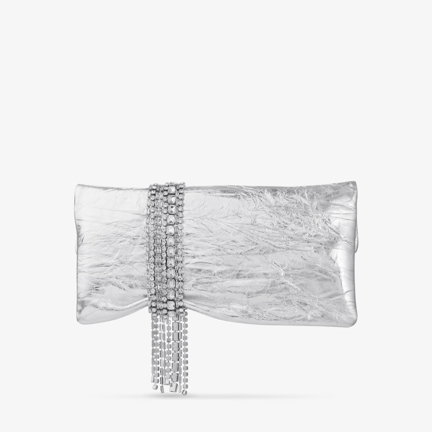 Zandra Silver Vintage Metallic Leather Clutch Bag