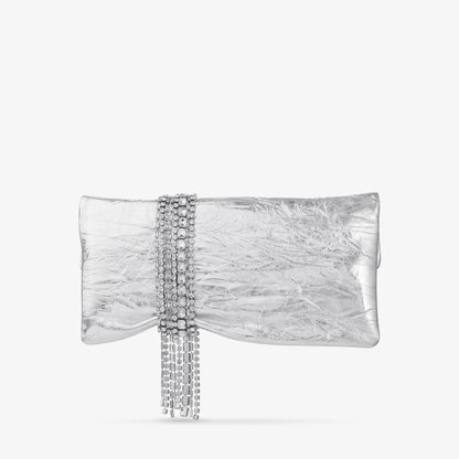 Zandra Silver Vintage Metallic Leather Clutch Bag