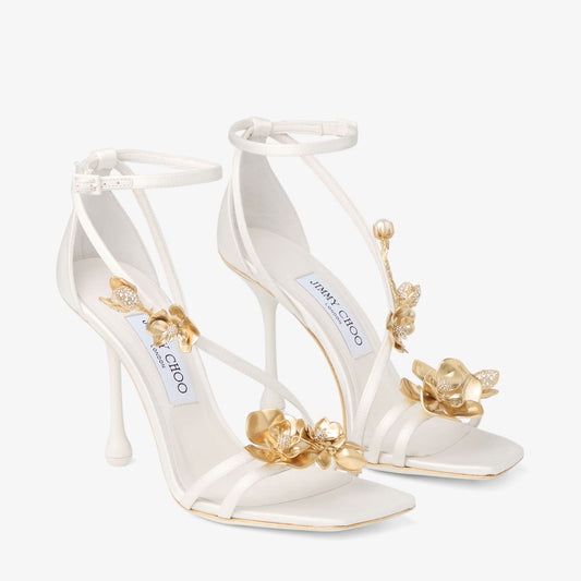 Zea 95 Ivory Satin Flower Sandals