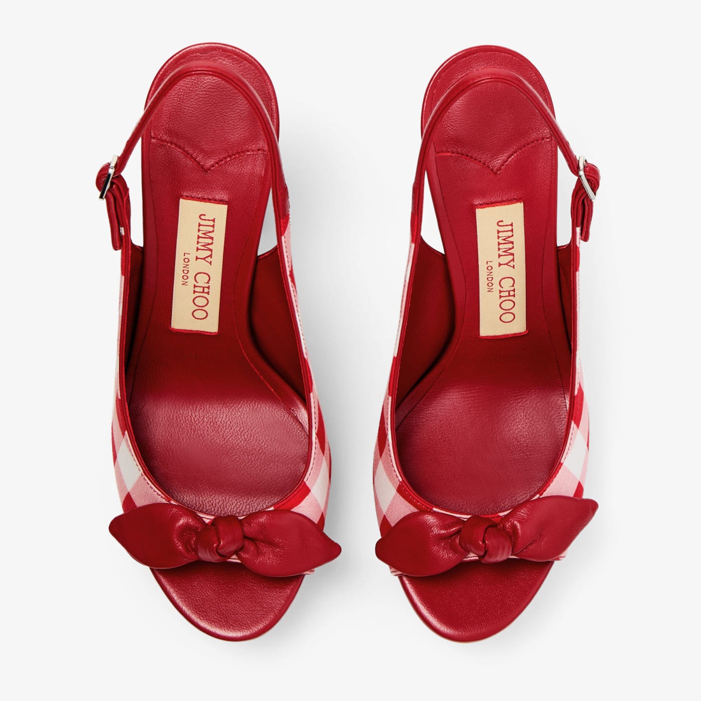 Ziva 120 Ruby Red Mix Gingham Cotton Platform Sandals with Bow