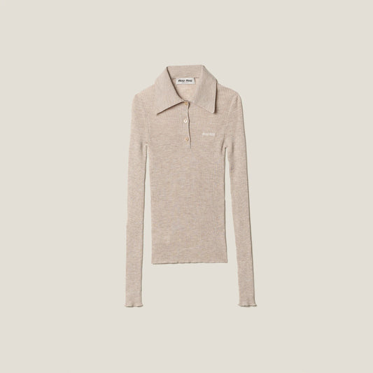 Cashmere and silk knit polo shirt