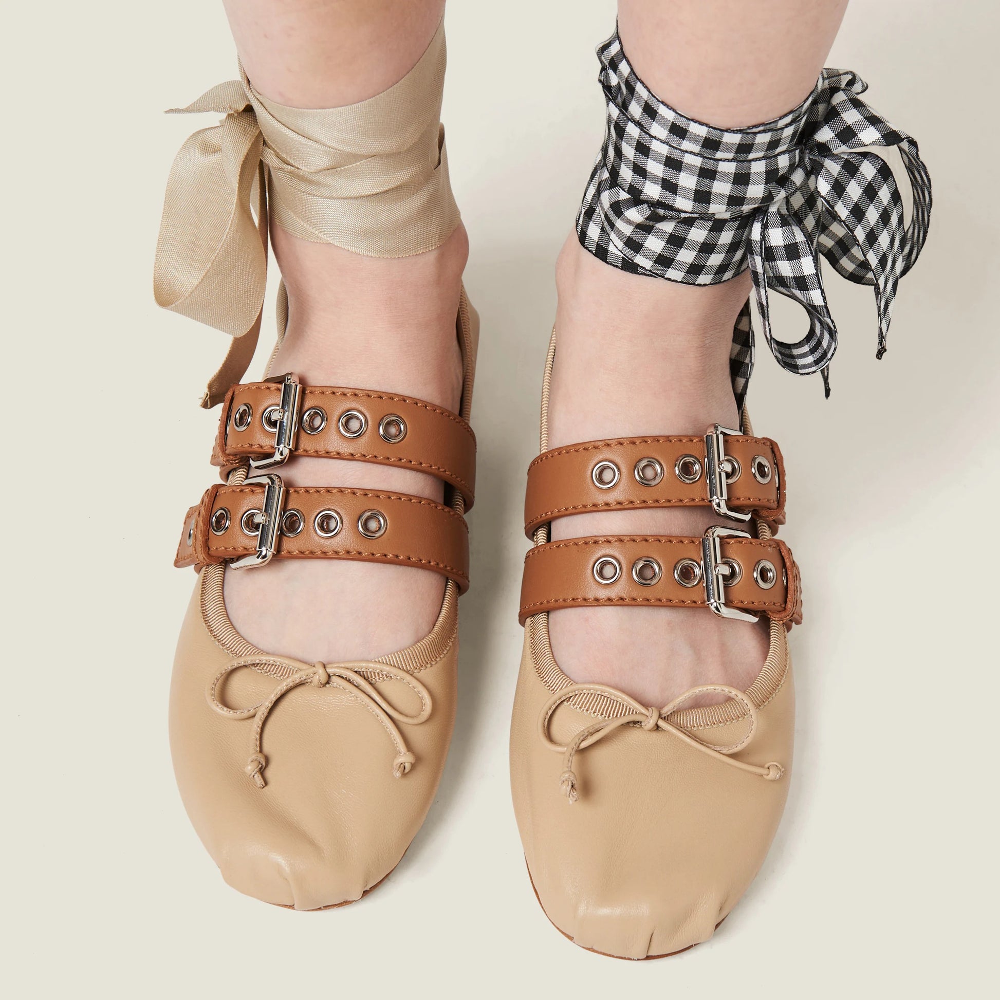 Nappa and calf leather ballerinas