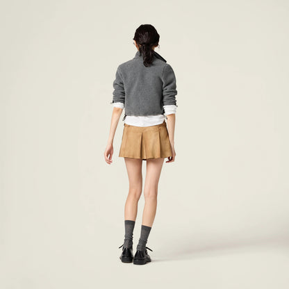 Pleated suede skirt