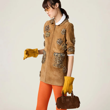 Arcadie padded suede top-handle bag