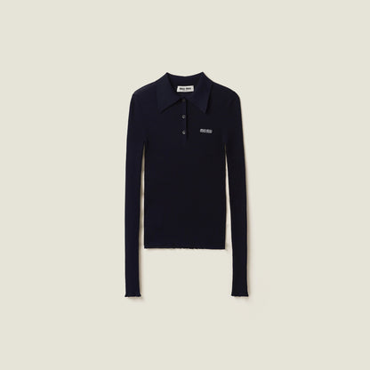 Cashmere and silk knit polo shirt