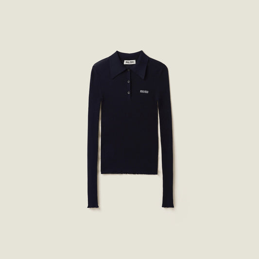 Cashmere and silk knit polo shirt