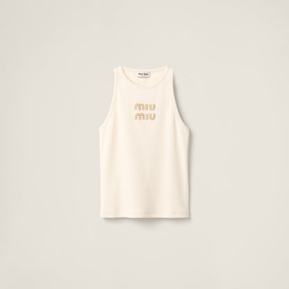 Ribbed jersey top with embroidered logo