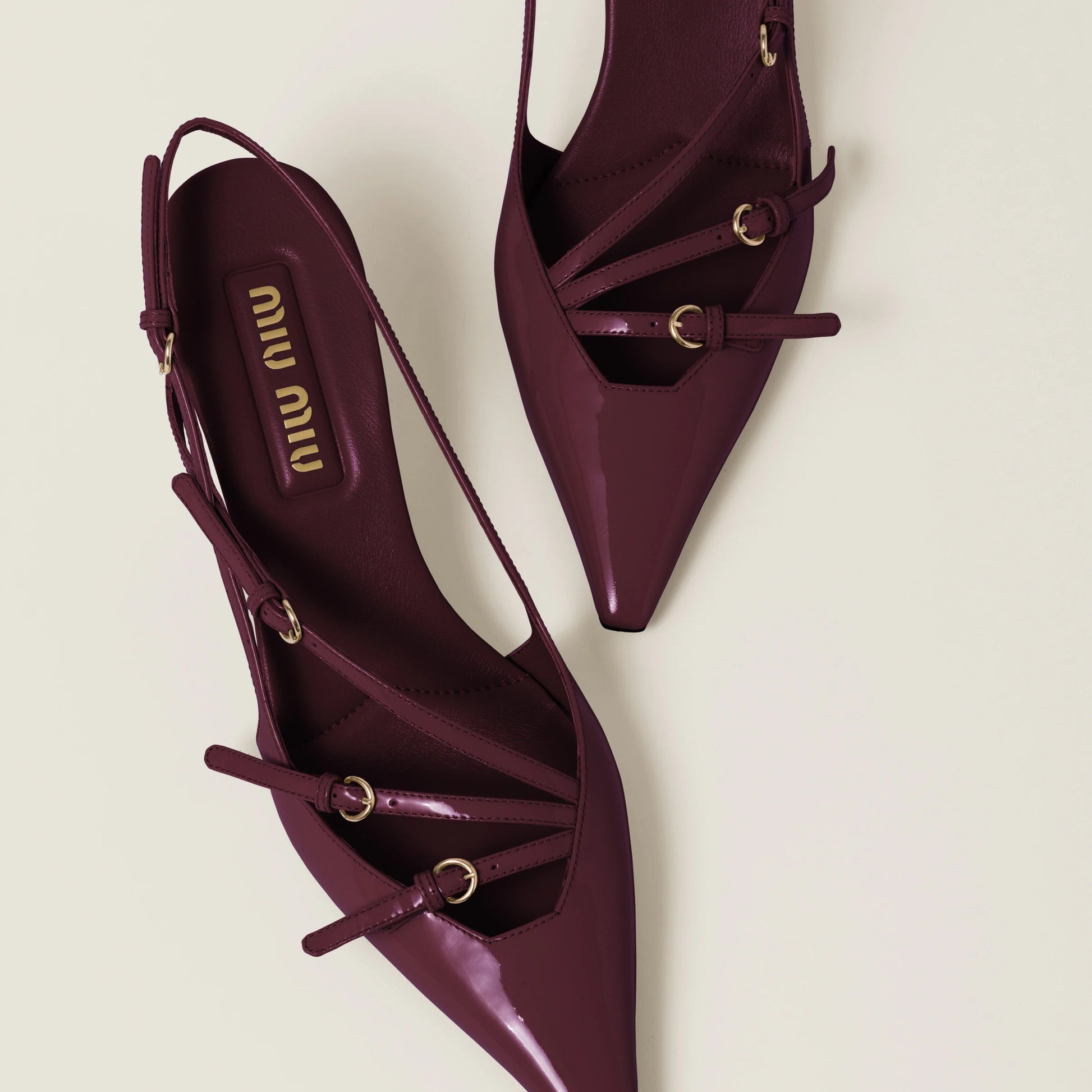 Patent leather slingbacks with buckles