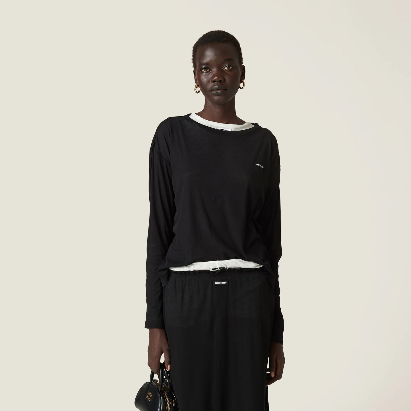 Long-sleeved ribbed jersey T-shirt