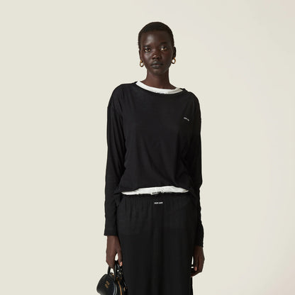 Long-sleeved ribbed jersey T-shirt