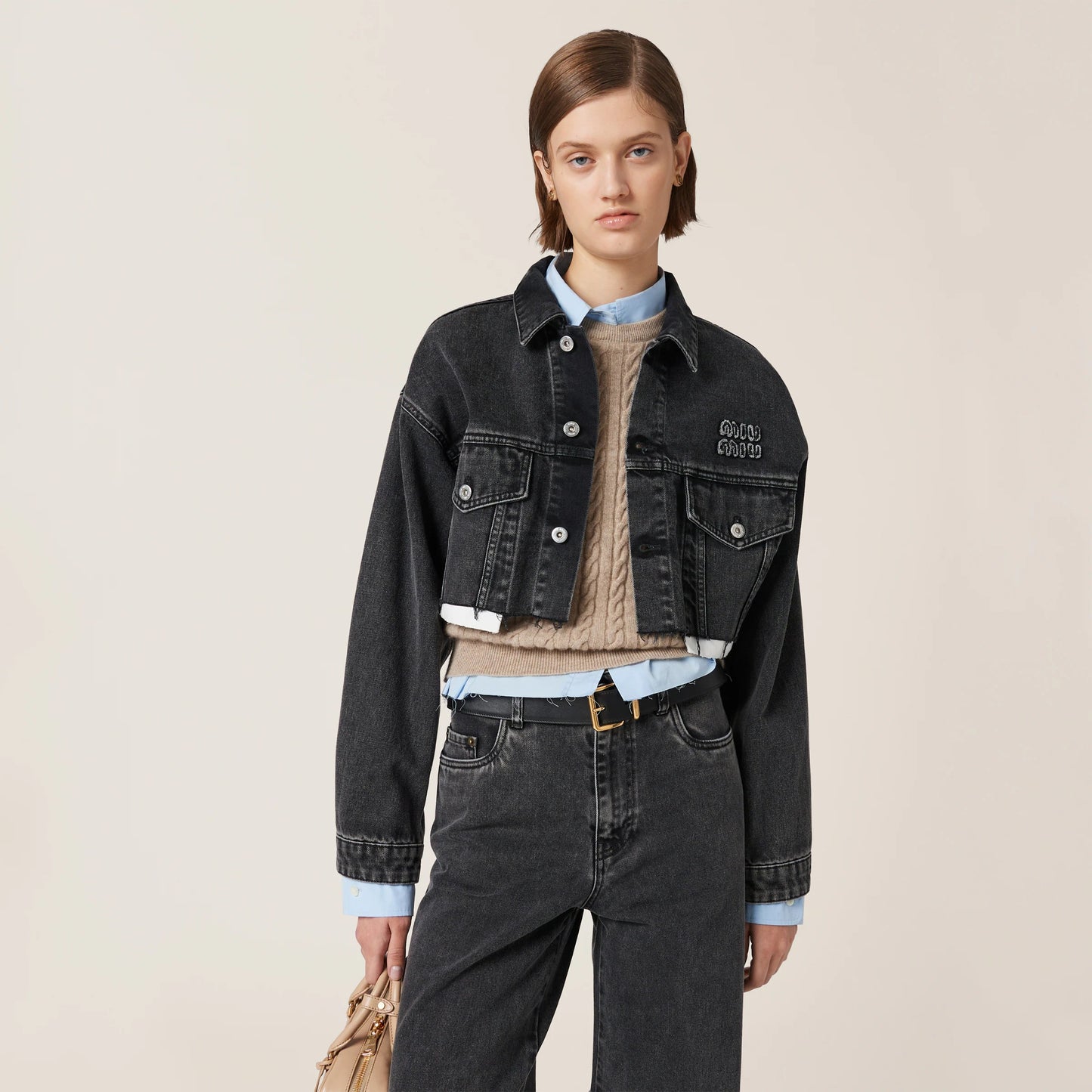 Black denim blouson jacket
