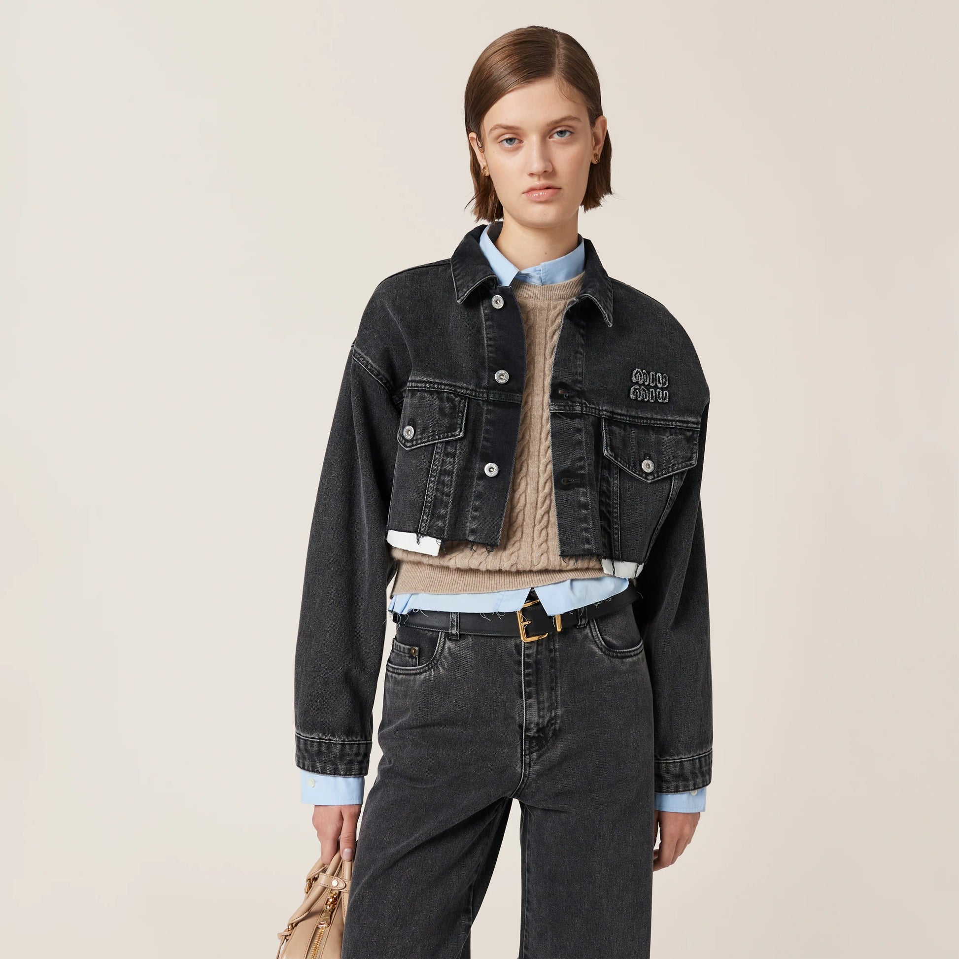 Black denim blouson jacket